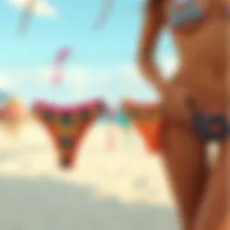 Vibrant thong bikini styles displayed on a sandy beach