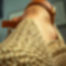 Close-up view of ankle strap espadrille flats showcasing intricate weaving patterns