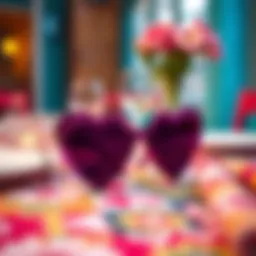 A close-up of bachelorette heart sunglasses on a vibrant table setting