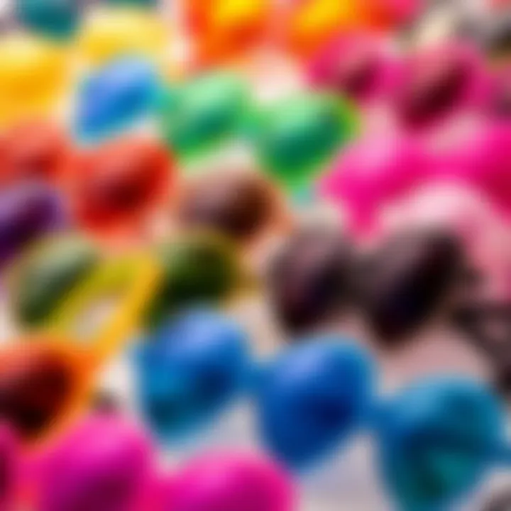 Fashionable display of various bachelorette heart sunglasses in different colors