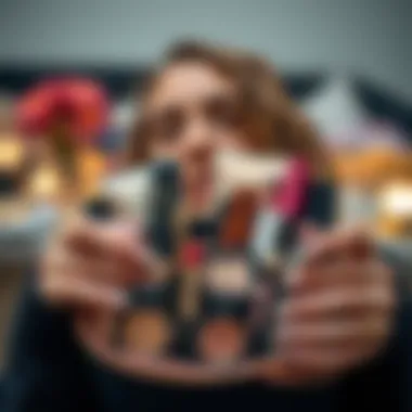 A makeup enthusiast showcasing their makeup pouch filled with various beauty items