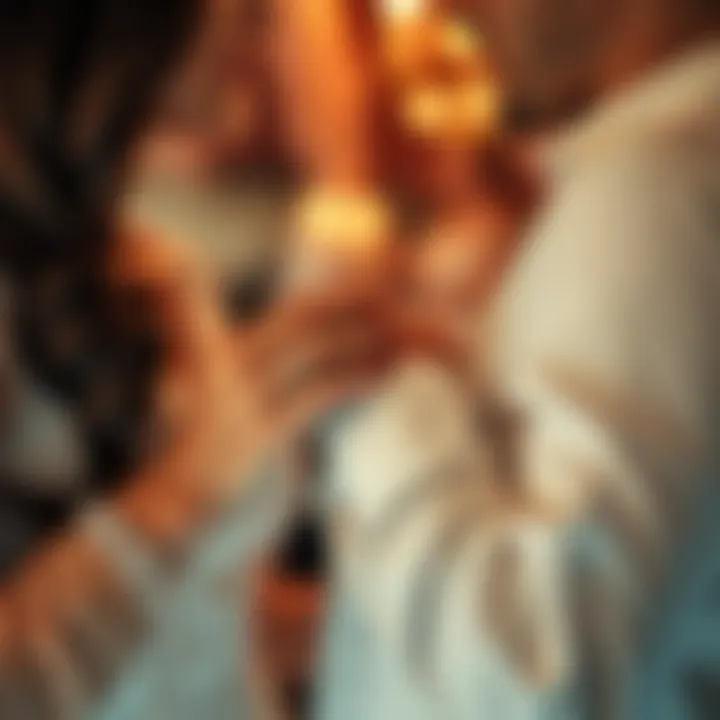 Romantic Ring Exchange Couple exchanging rings in a romantic setting