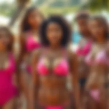 Diversity in Bright Pink Tankinis A diverse group showcasing the versatility of bright pink tankinis across different body types.