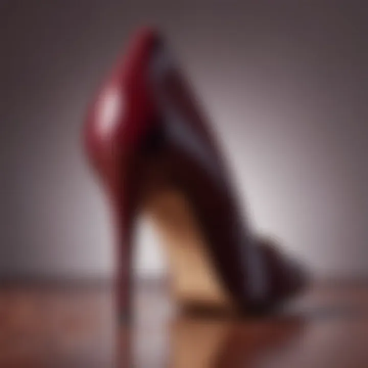 Close-up of luxurious burgundy heel material