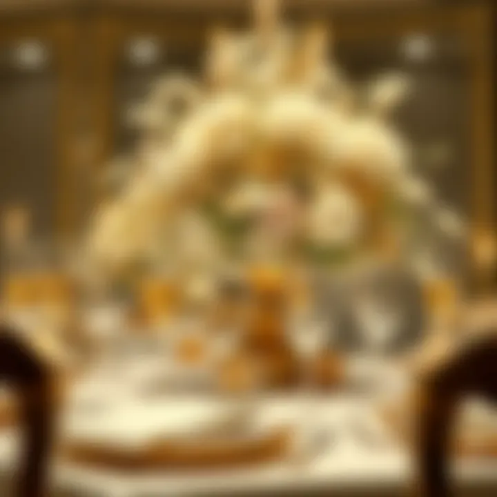 Glamorous table setting featuring gold and white color palette