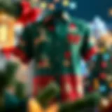 A stylish Christmas shirt adorned with festive motifs and vibrant colors