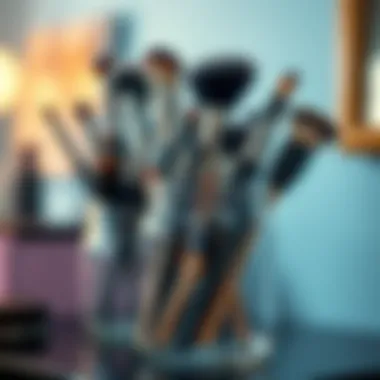 Compact organization of makeup brushes in a stylish jar setup.