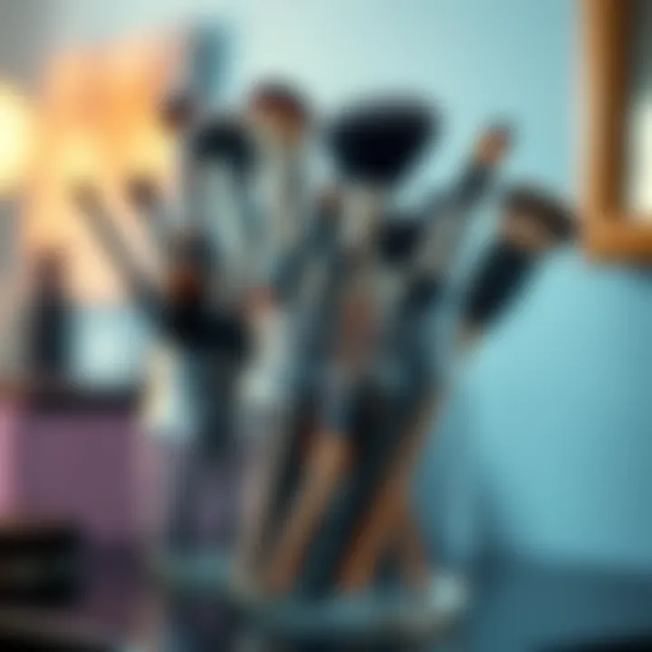 Compact organization of makeup brushes in a stylish jar setup.