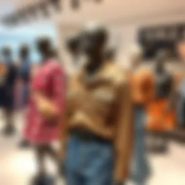 Contemporary Clothing Trends A vibrant display of contemporary clothing trends showcased on mannequins.