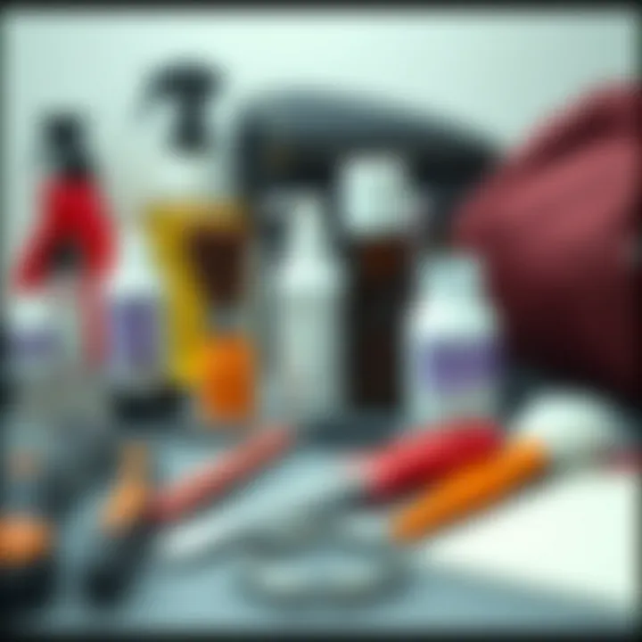 Maintenance Tools for Crochet Hair Wigs Essential tools and products for maintaining crochet hair wigs neatly arranged