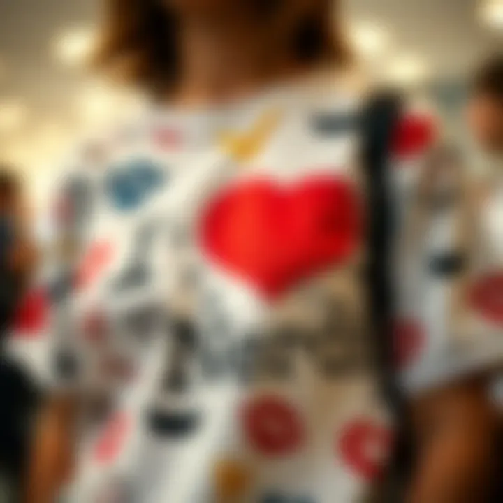 Close-up of an 'I Love Nerds' shirt with playful graphics and colors.