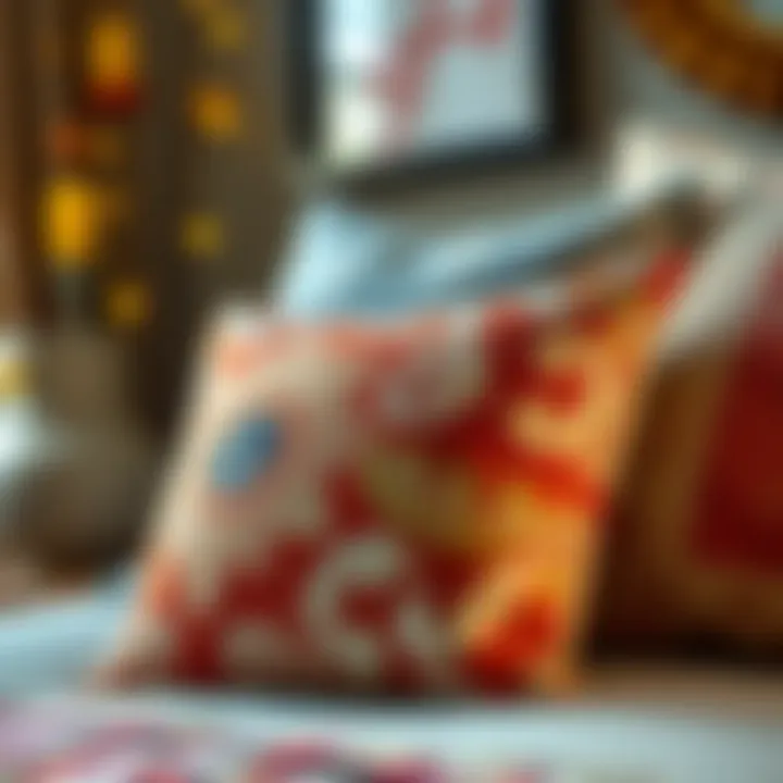 Close-up of a customizable Thanksgiving pillow with intricate designs and personalized touches