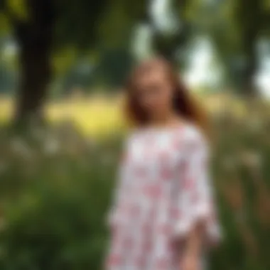 Versatile Ditsy Floral Smock Dress in Nature Ditsy floral smock dress in outdoor setting