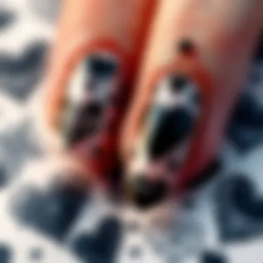 Close-up view of black heart nail stickers showcasing intricate designs