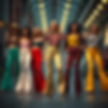 A visually striking historical timeline of flare pants evolution