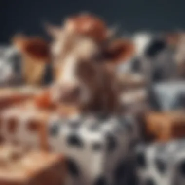 Diverse Cow Print Gift Wraps A creative display of various cow print gift wraps