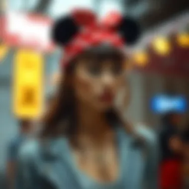 Stylish individual wearing a Disney headband in a contemporary fashion setting