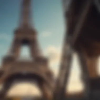 Close-up of a vintage Eiffel Tower painting