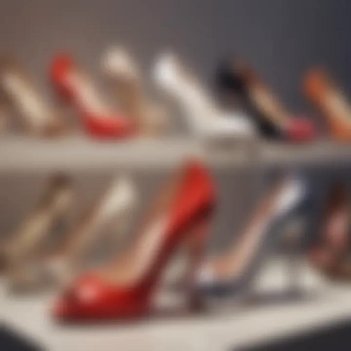 Variety of heel styles showcased in a boutique