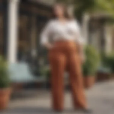 Confident Style in Fit and Flare Pants A confident plus size individual flaunting their fit and flare pants in an outdoor setting