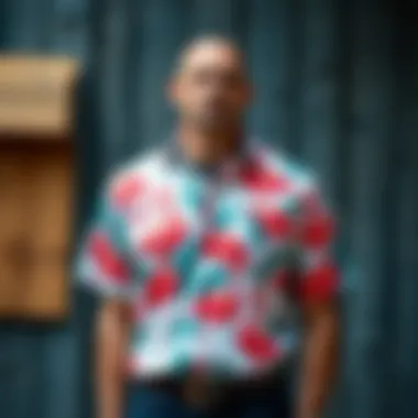 Vibrant flamingo print shirt on a wooden background