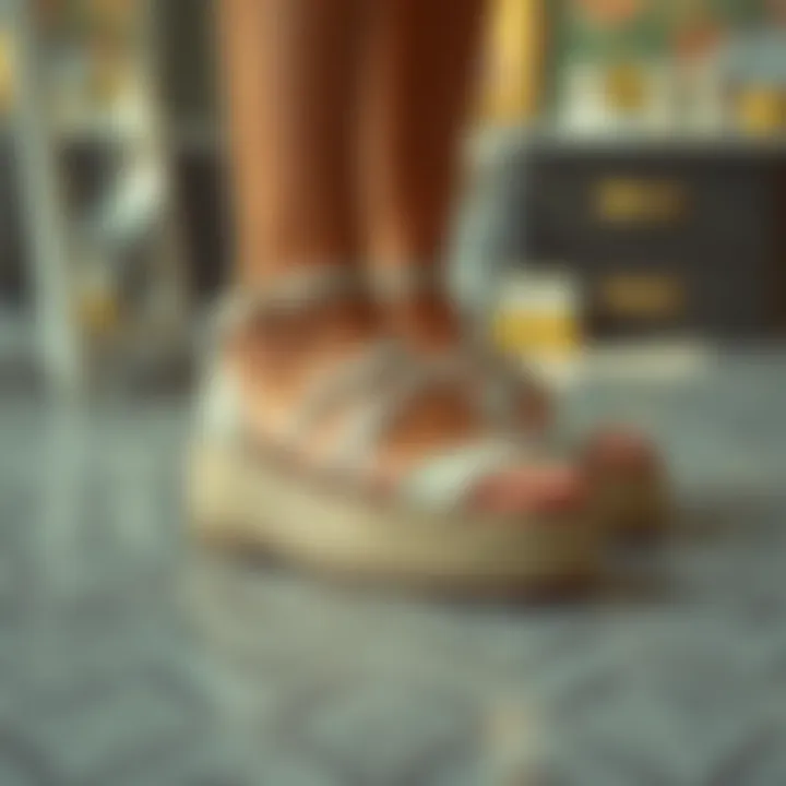 Elegant Flat Platform Design Elegant flat platform espadrille sandals showcased on a textured surface