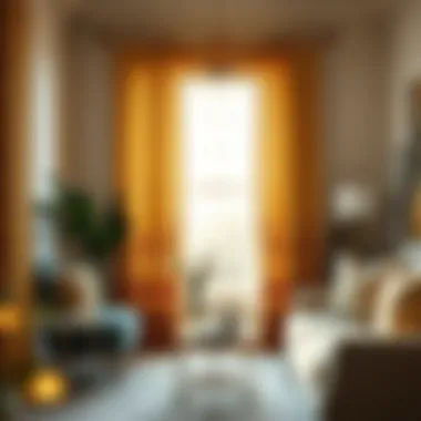 Chic Interior with Gold Floral Curtains Beautifully styled interior showcasing floral curtains