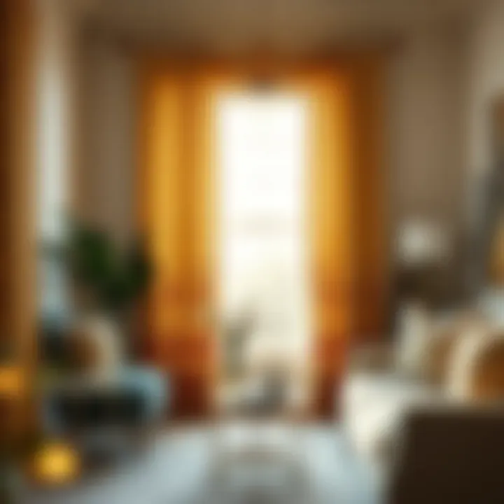 Chic Interior with Gold Floral Curtains Beautifully styled interior showcasing floral curtains