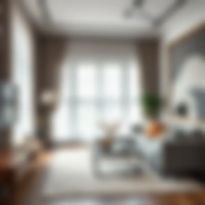 Stylish Living Room with Sheer Curtains Stylishly decorated living room featuring gray floral sheer curtains, integrating them into modern decor.