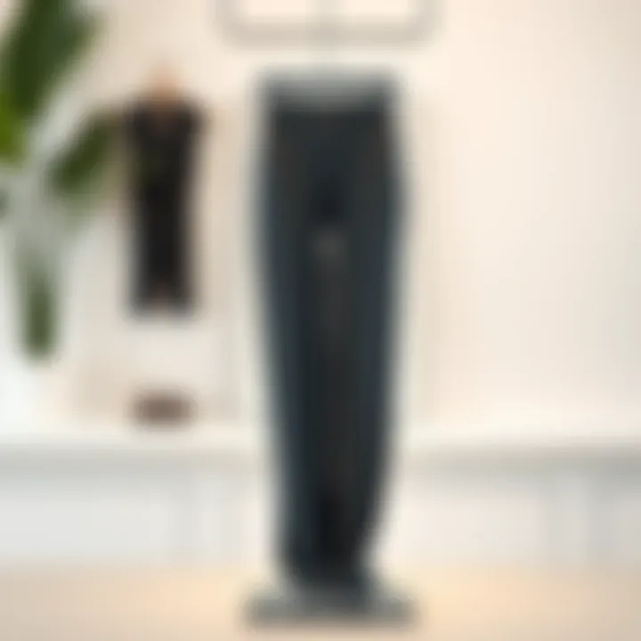 Minimalist Display of Grey Bootcut Yoga Pants Stylish grey bootcut yoga pants displayed on a minimalist background