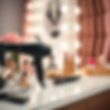 A stylish hair dryer and a straightening device on a vanity