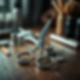 Close-up of high-quality hair scissors on a wooden surface