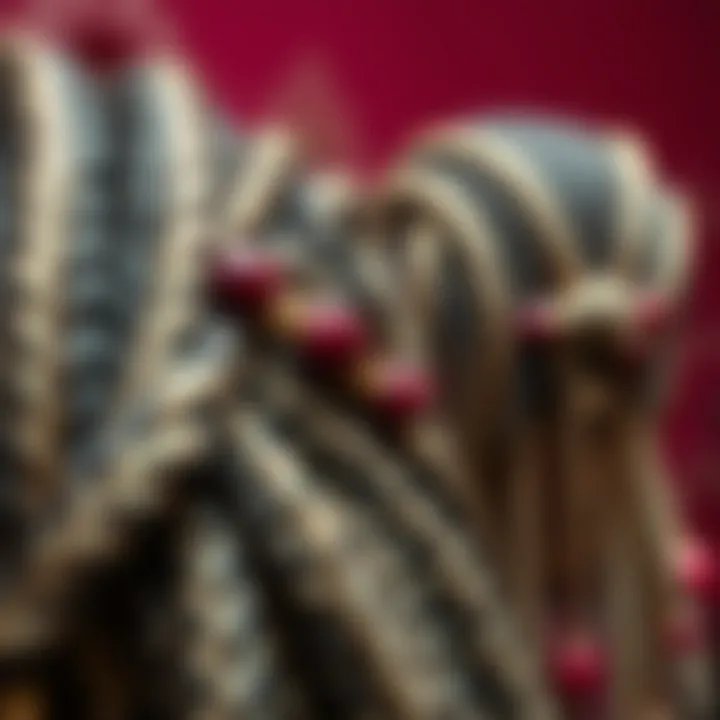 Close-up view of craftsmanship highlighting the detailed work in braided wigs