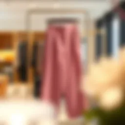 Elegant display of high-waisted wide-leg dress pants on a stylish hanger