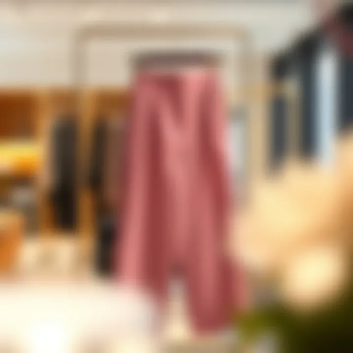 Elegant High-Waisted Wide-Leg Dress Pants Elegant display of high-waisted wide-leg dress pants on a stylish hanger