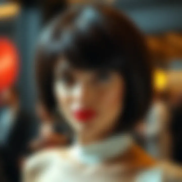 Stylish Medium Wig for Events A woman confidently wearing a medium wig styled for a formal occasion