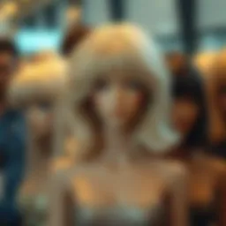 A collection of stylish medium wigs in various colors and textures