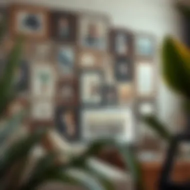 Retro-inspired gallery wall featuring eclectic artwork and frames