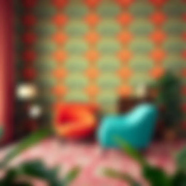 Colorful patterned wallpaper reminiscent of the 70s decor style