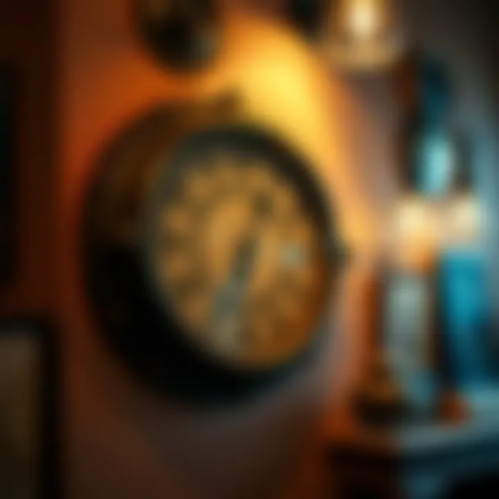 Vintage wall clock with intricate designs and warm colors