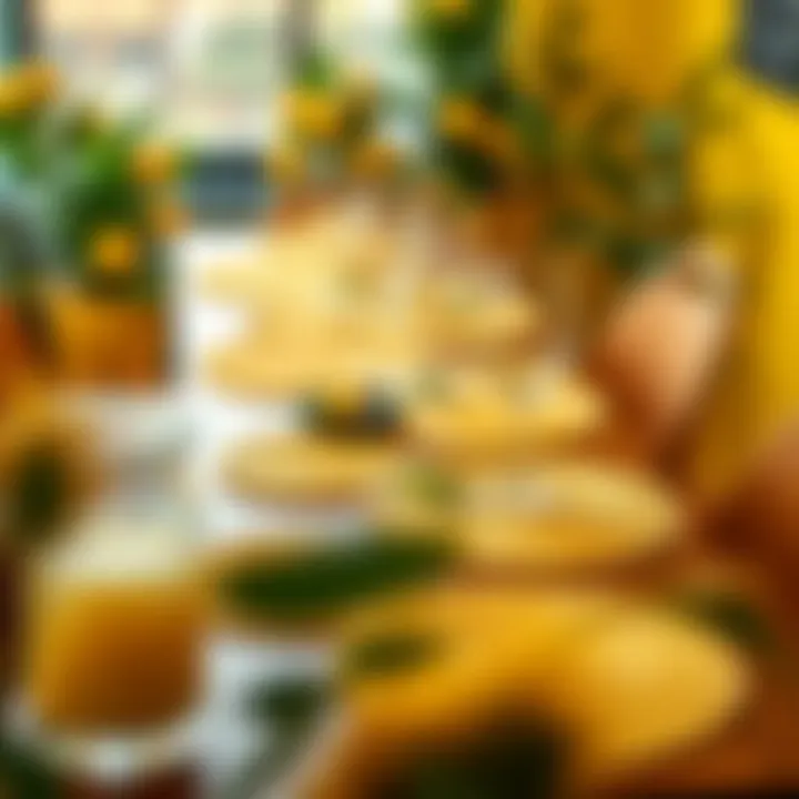 Artistic display of round lemon placemats in a vibrant setting