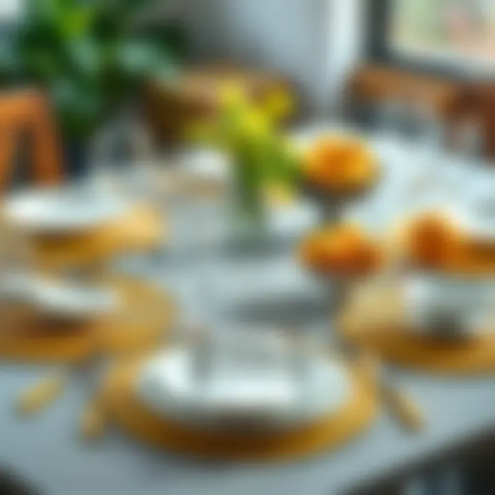 Round lemon placemats arranged with complementary dinnerware