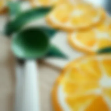 Close-up view of the textured surface of a lemon-themed placemat