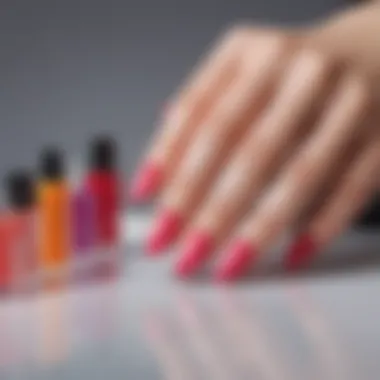 A close-up of vibrant color options for short stiletto press-on nails
