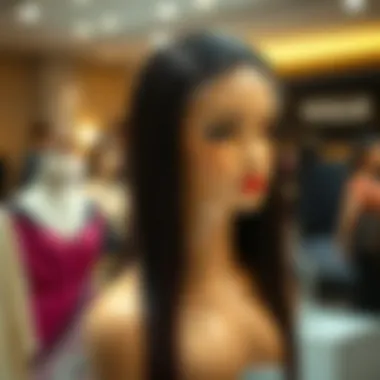 Elegant Long Straight Lace Front Wig Display Elegant long straight lace front wig displayed on a mannequin