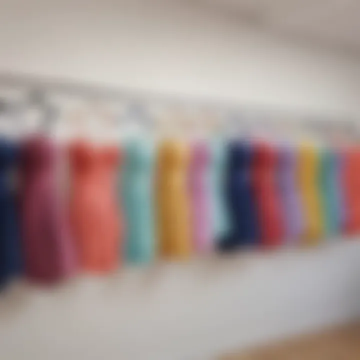 Variety of strapless bathing suits hanging on a rack