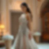 Elegant evening gown with intricate beading showcasing a blend of tradition and modernity