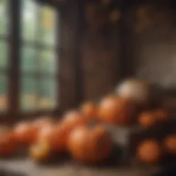 Elegant display of artificial pumpkins in a rustic setting