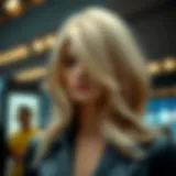 Luxurious blonde wig with striking brown highlights