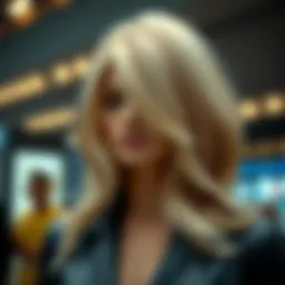 Luxurious blonde wig with striking brown highlights